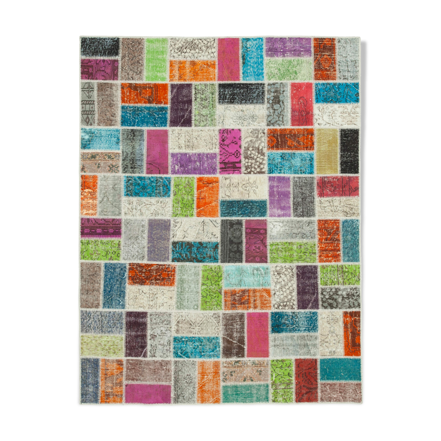 Handwoven anatolian contemporary 173 cm x 225 cm multicolor patchwork carpet