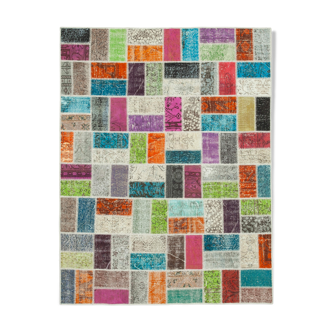 Tapis anatolien contemporain tissé à la main 173 cm x 225 cm tapis patchwork multicolore