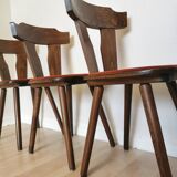 Vintage Tyrolean Dining Chairs: Set of 4, Red Fabric Seat, 1970s
