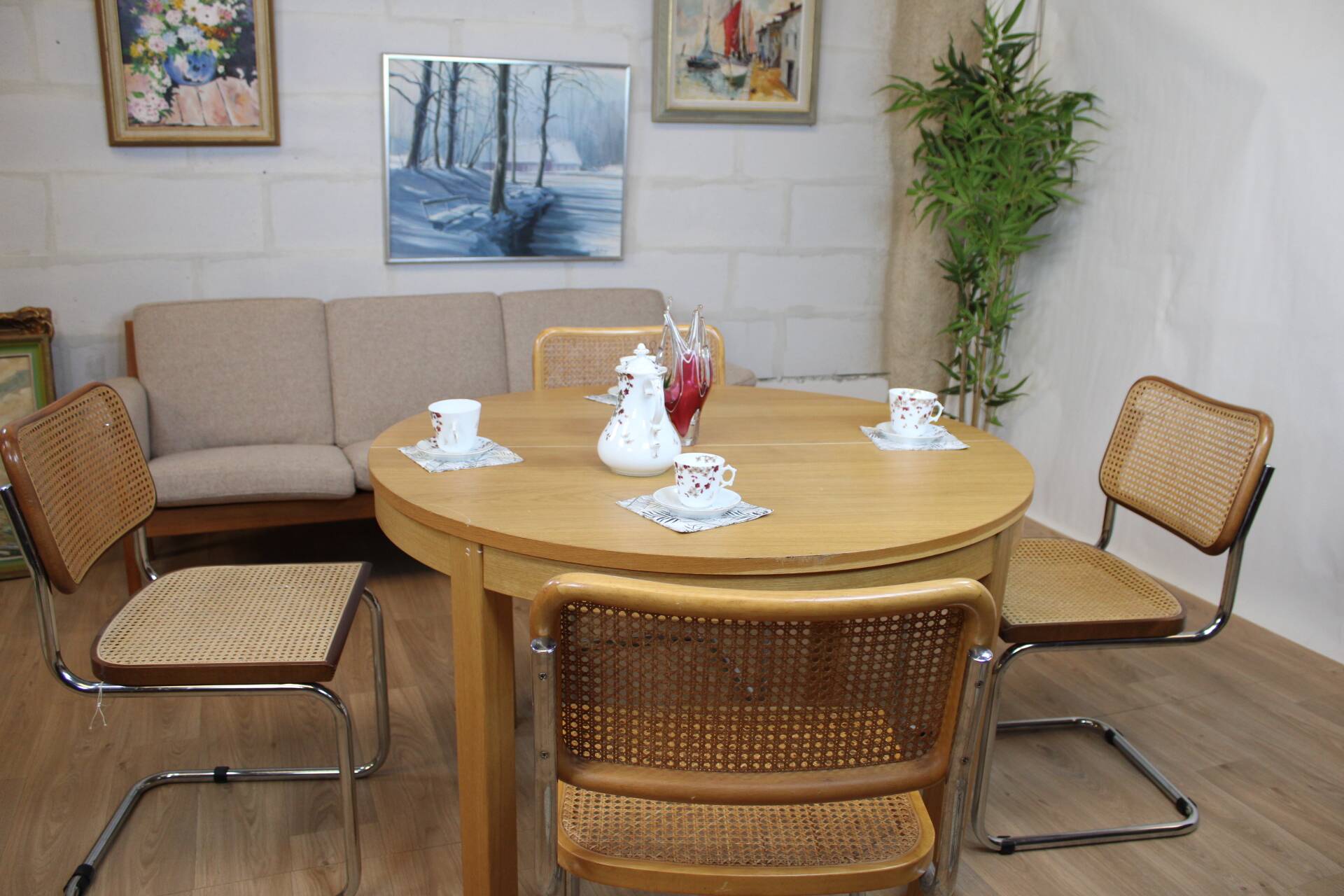 Vintage Round Oak Dining Table with Butterfly Extension 1960s Denmark