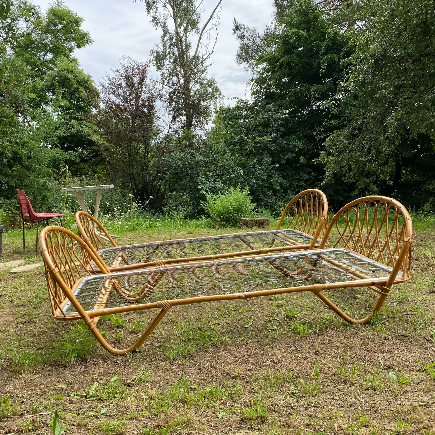 Pair of single rattan beds, 1960s