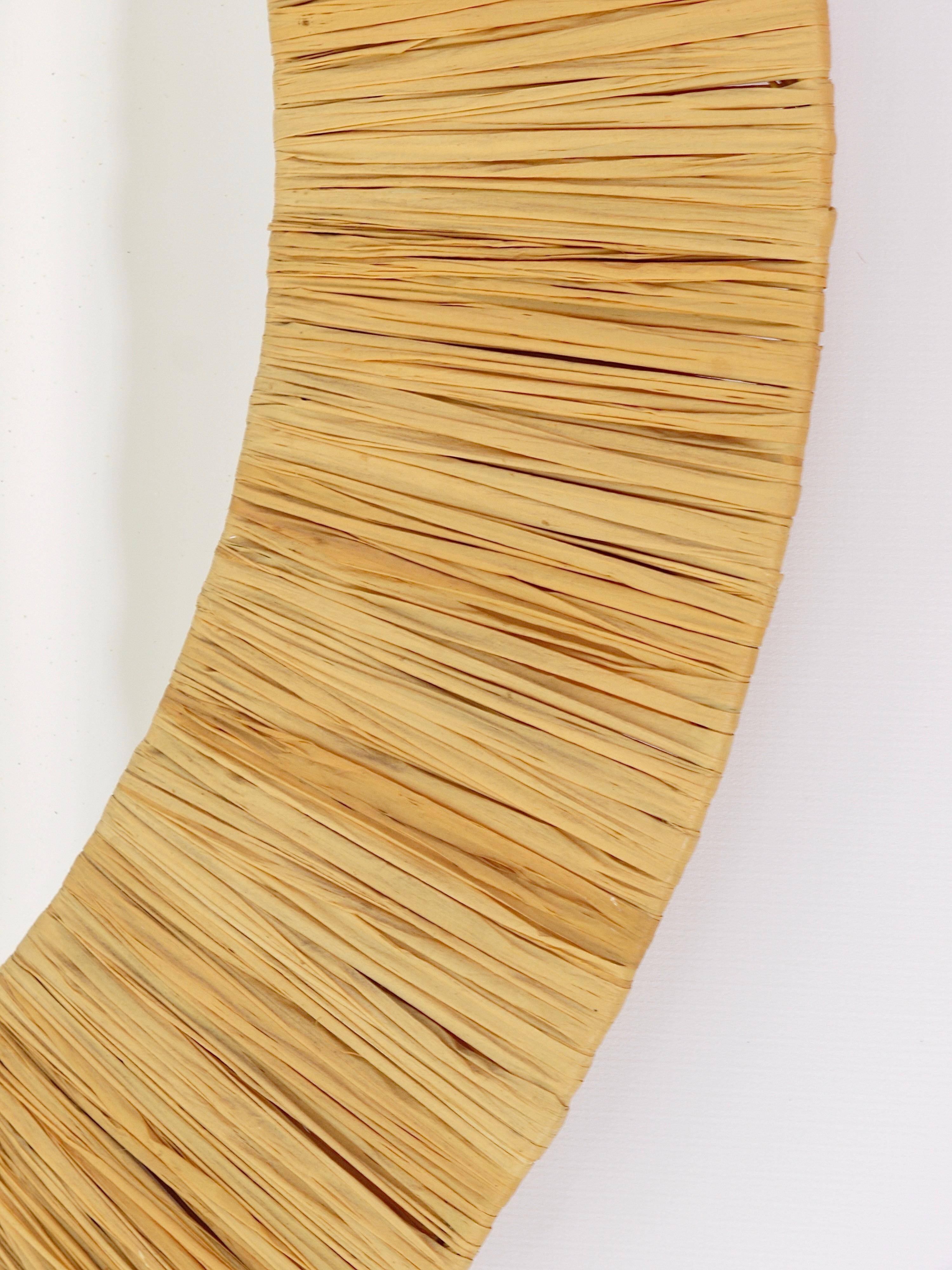 Mid-century Round Wall Mirror Italian Riviera in Raffia with a Bast Frame, 1950s