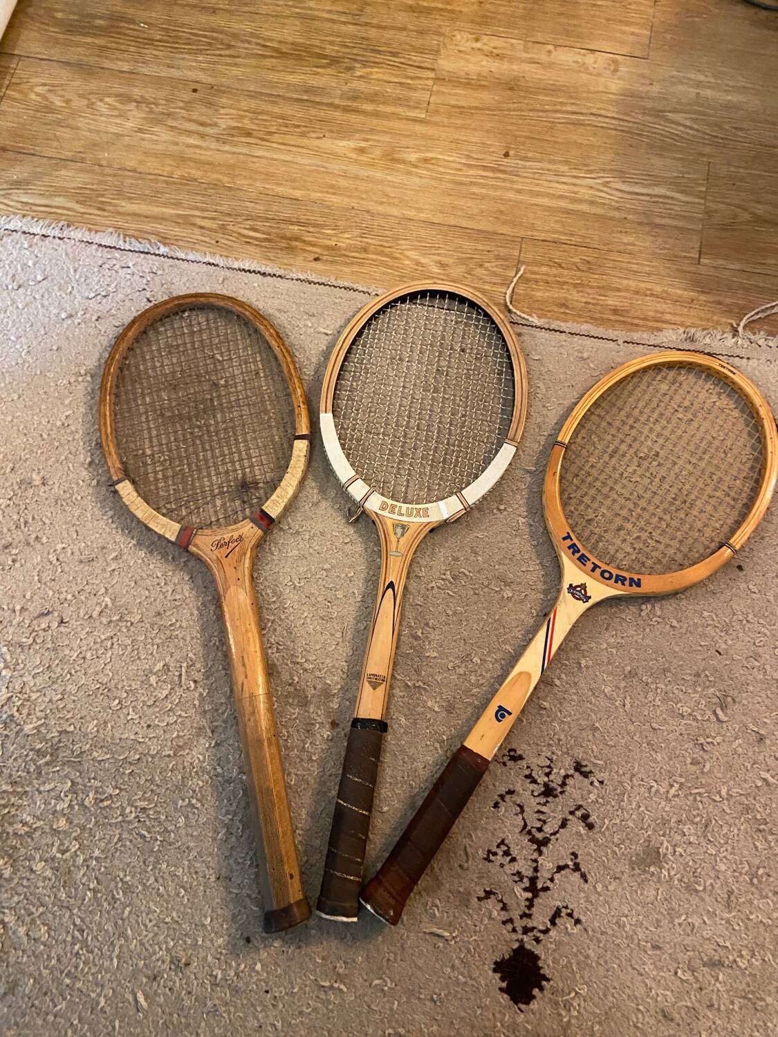 Set of 3 old tennis rackets