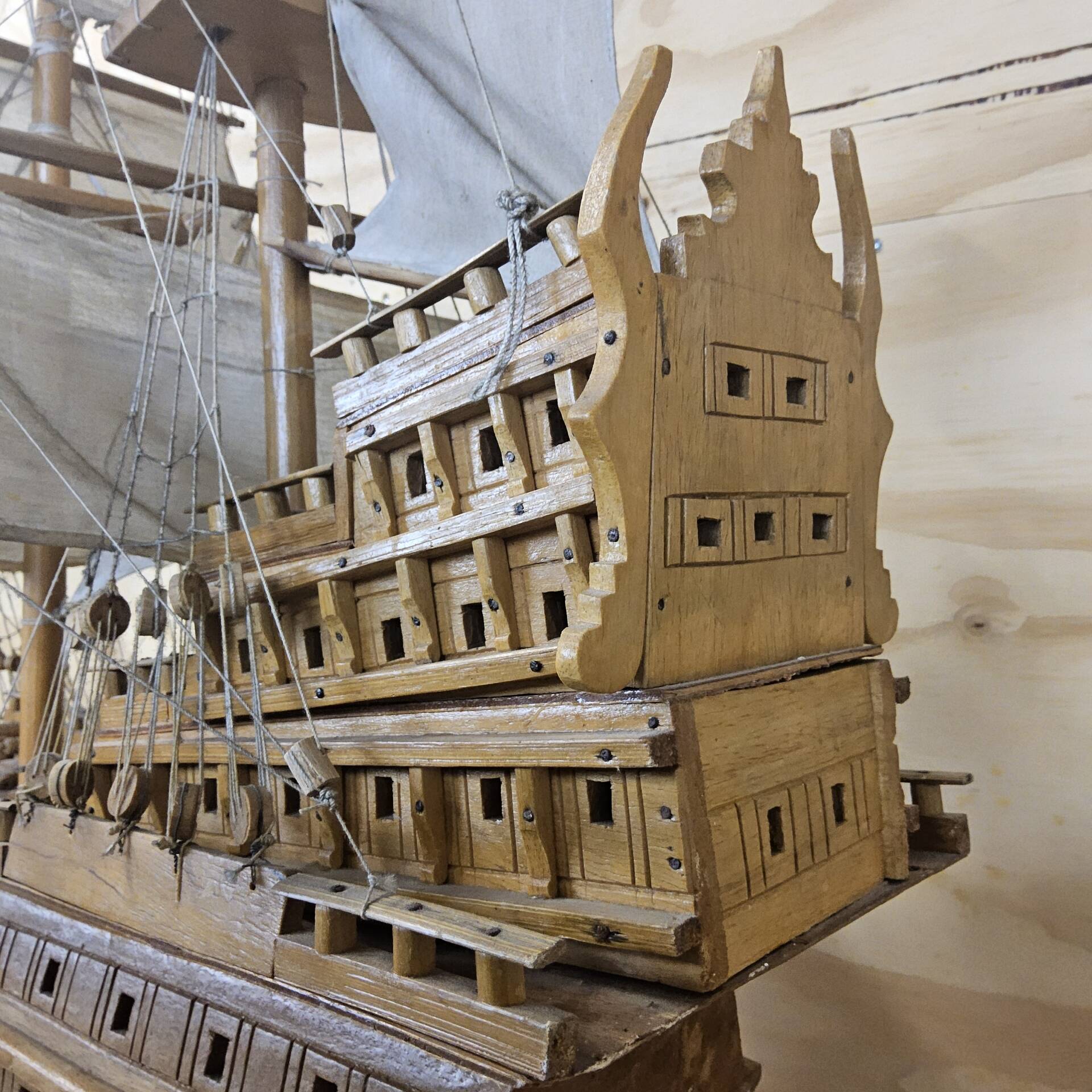 Unique V.O.C model ship from tree trunk (fully handmade)