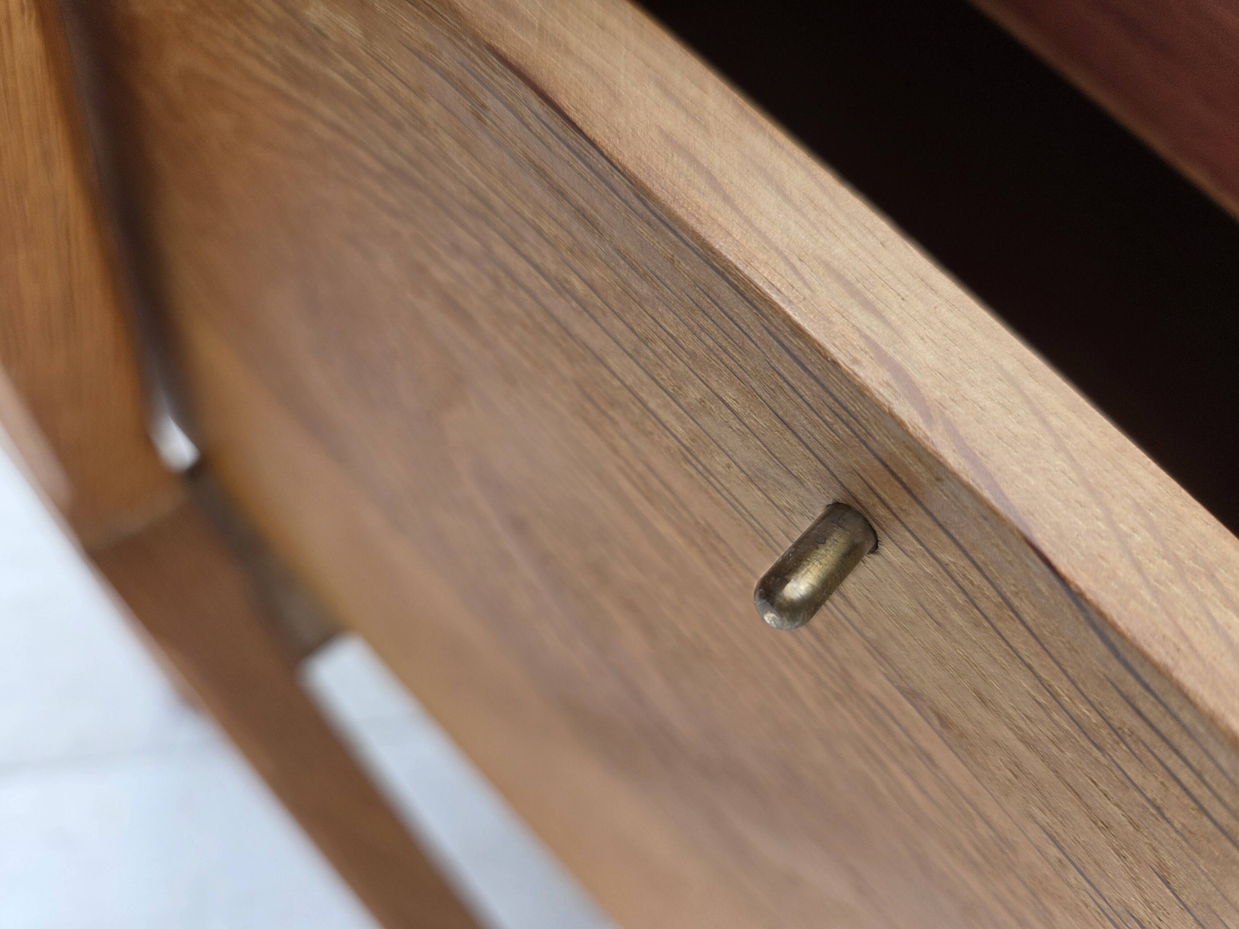 1970s, Scandinavian side table with drawer, solid oak wood, teak wood.