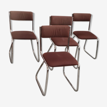 Serie 4 chaises traineau chromées