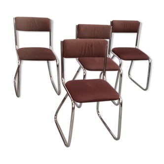 Serie 4 chaises traineau chromées