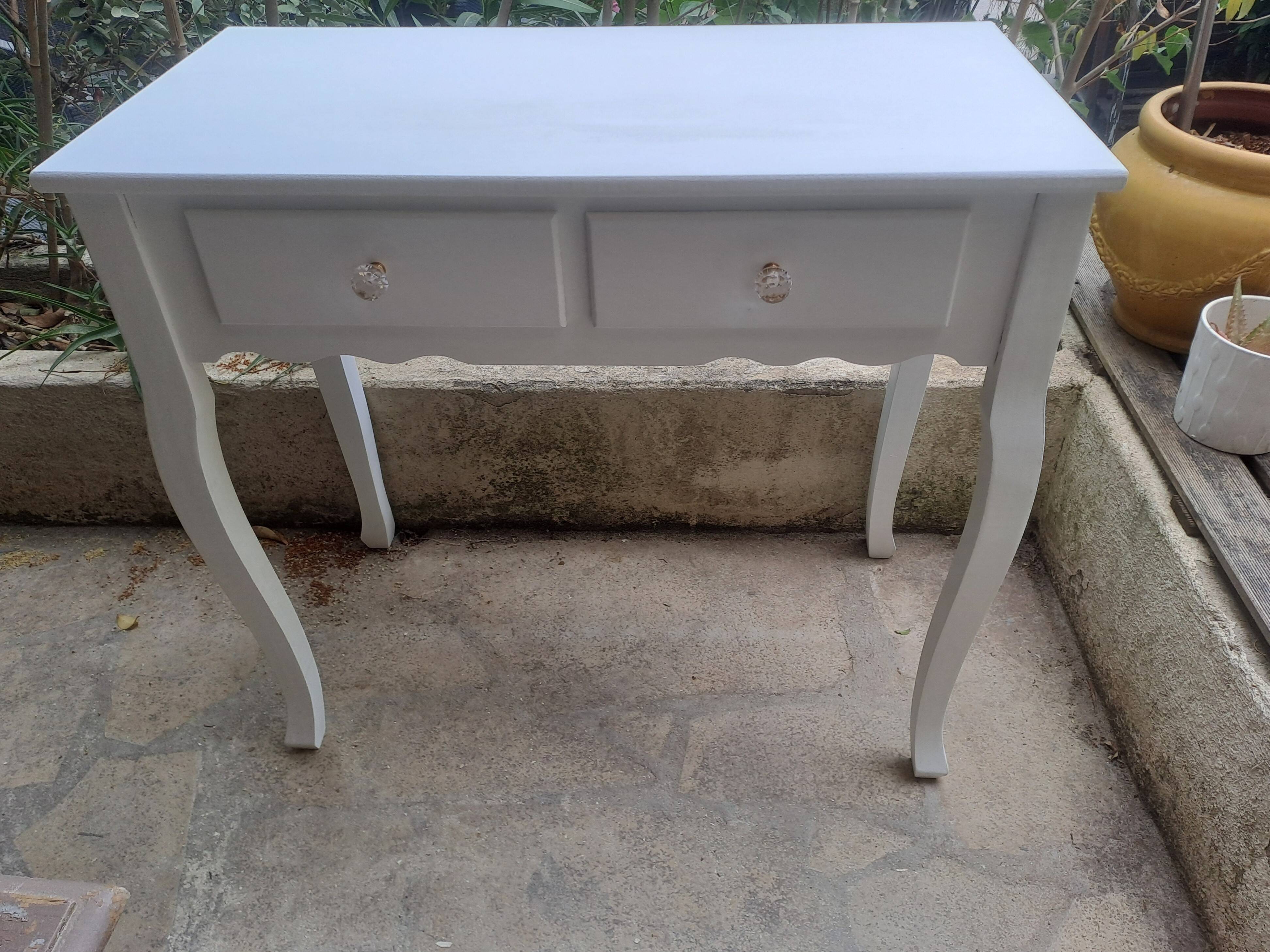 Dressing table console in white painted wood France 2000 / vintage retro classic bedroom decoration