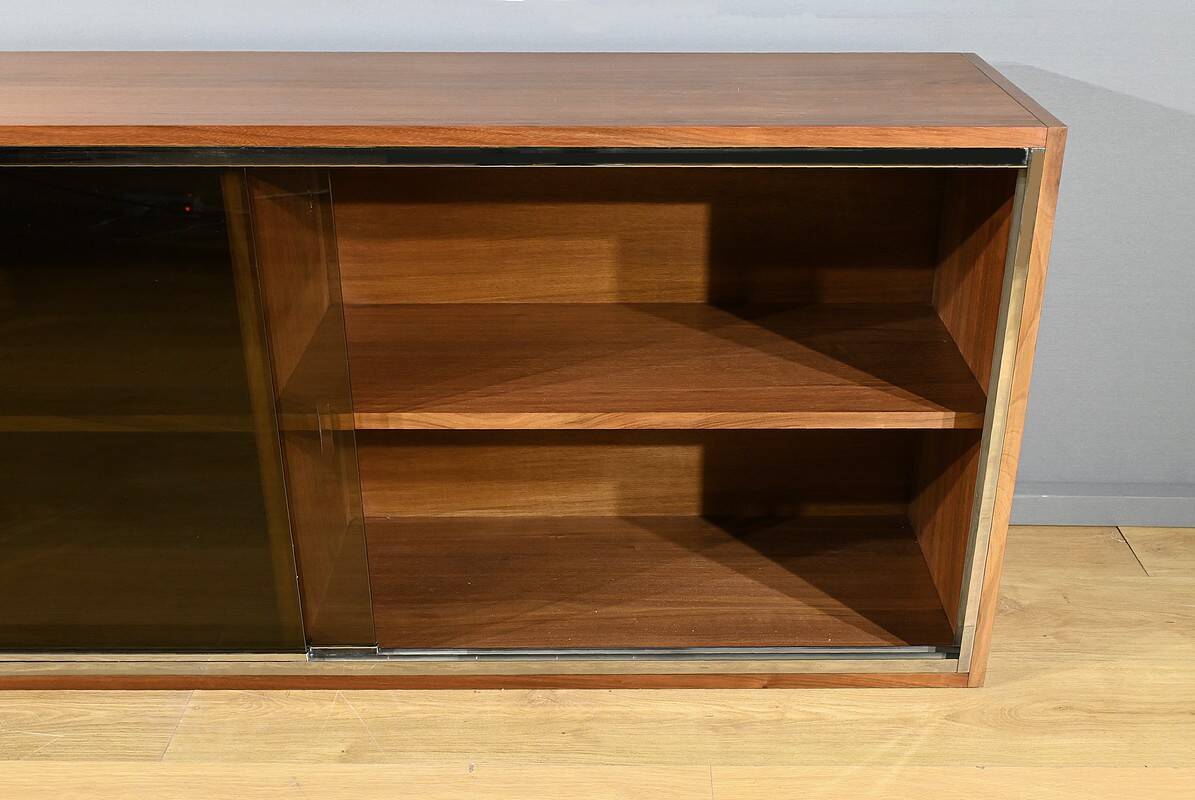 Long Glass Bookcase in Walnut, Rozaffy Style – 1960