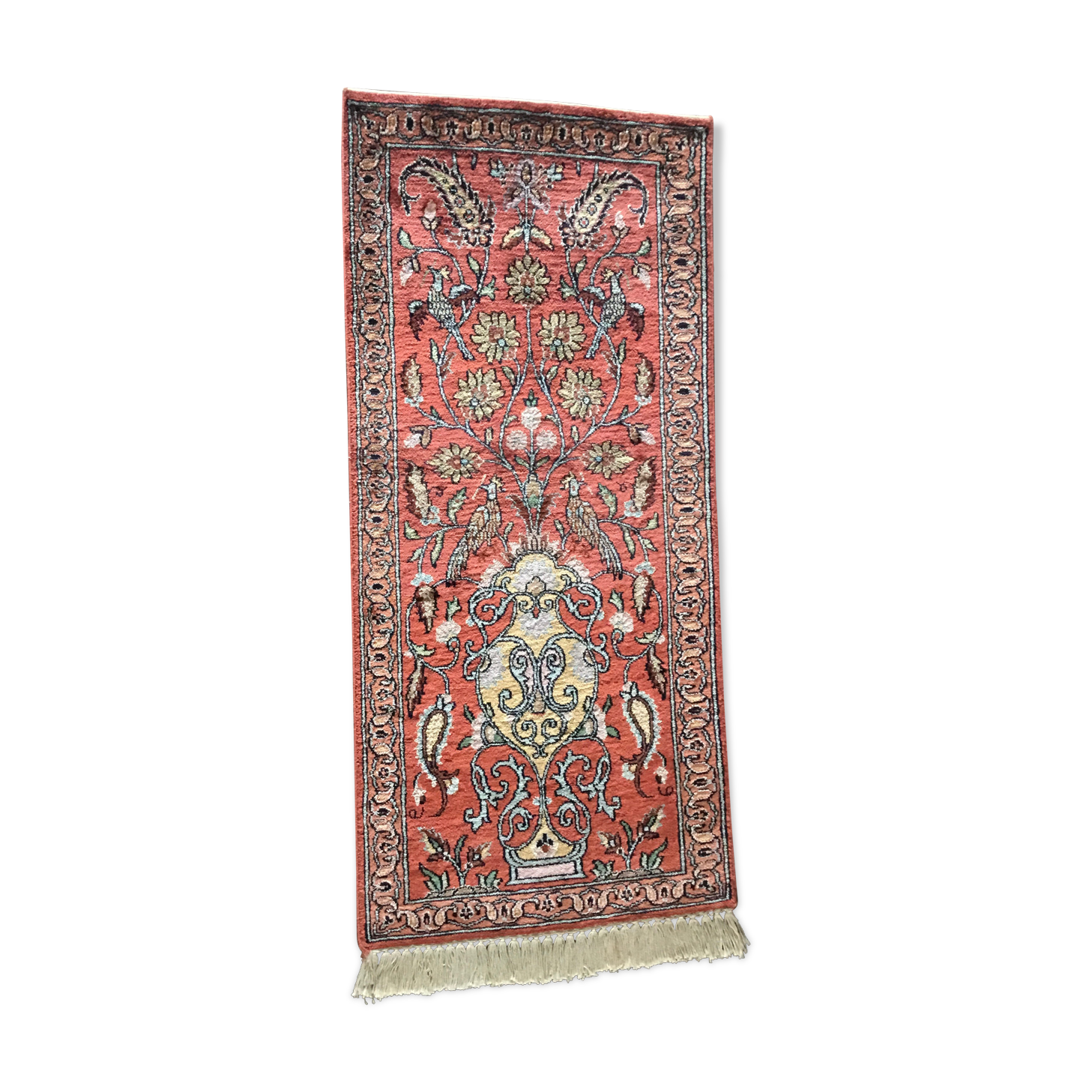 Tapis d’orient en cachemire et soie 44x92cm