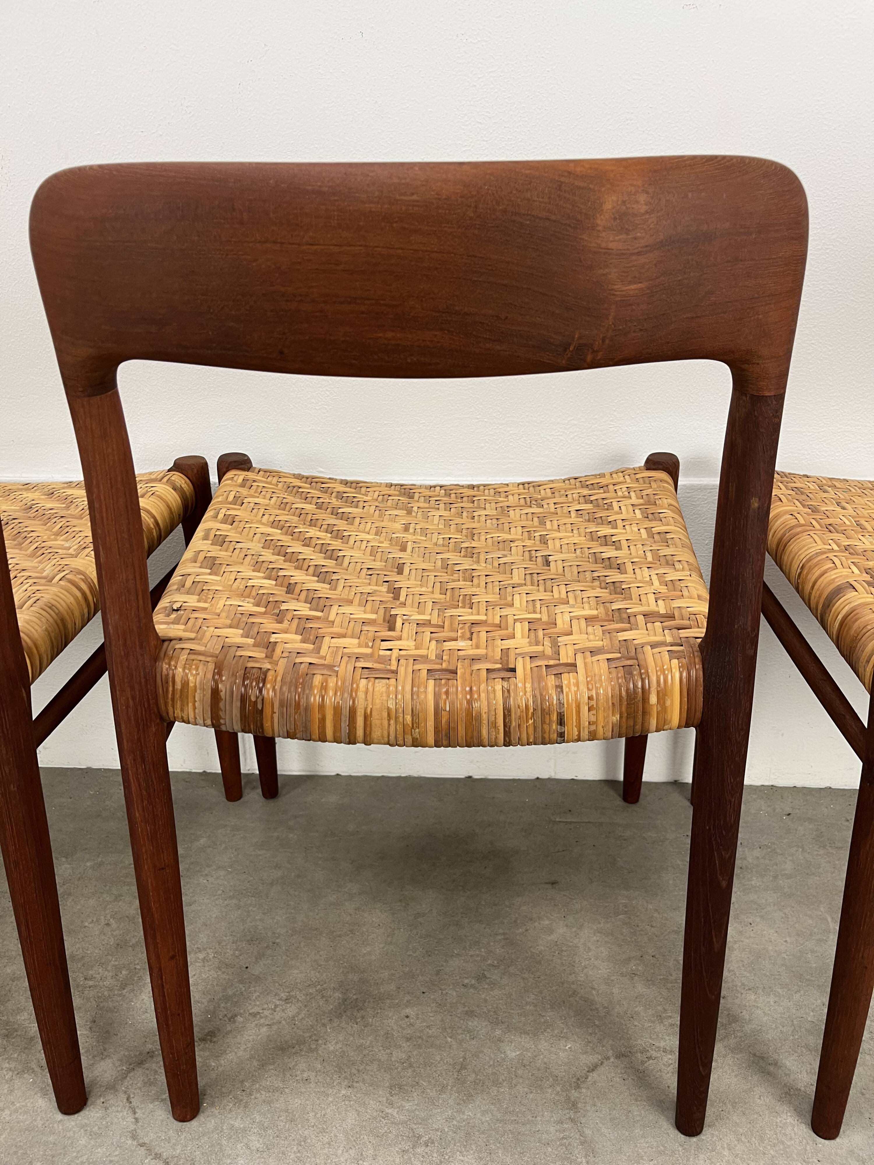 4 chairs 75 by Niels Otto Moller, Scandinavian design, teak