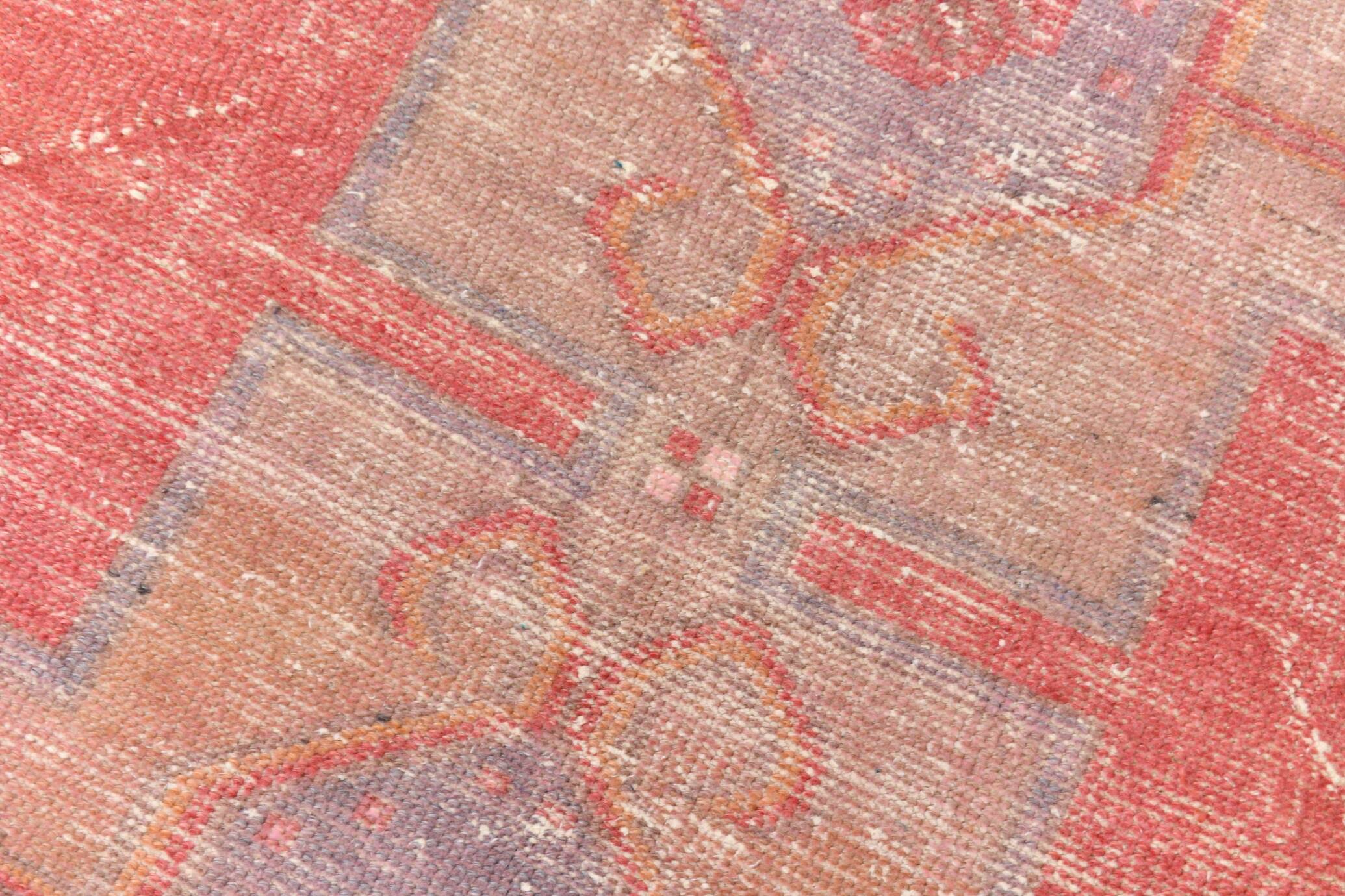 4x7 Vintage Pale Red Geometric Turkish Rug, 117x228Cm