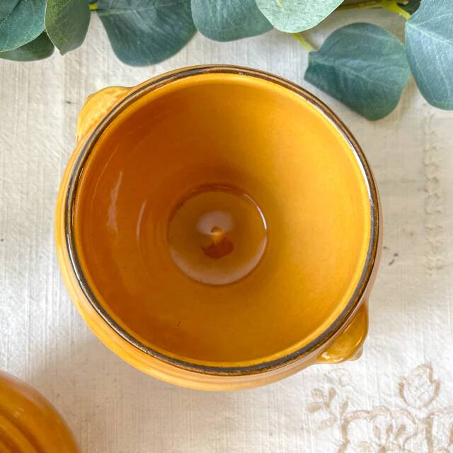 4 lion's head onion soup bowls in vintage ceramic - honey and black, made in France.
