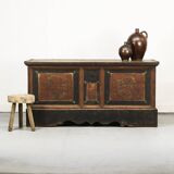 Very large painted folk art rustic farmhouse bridal chest / dresser