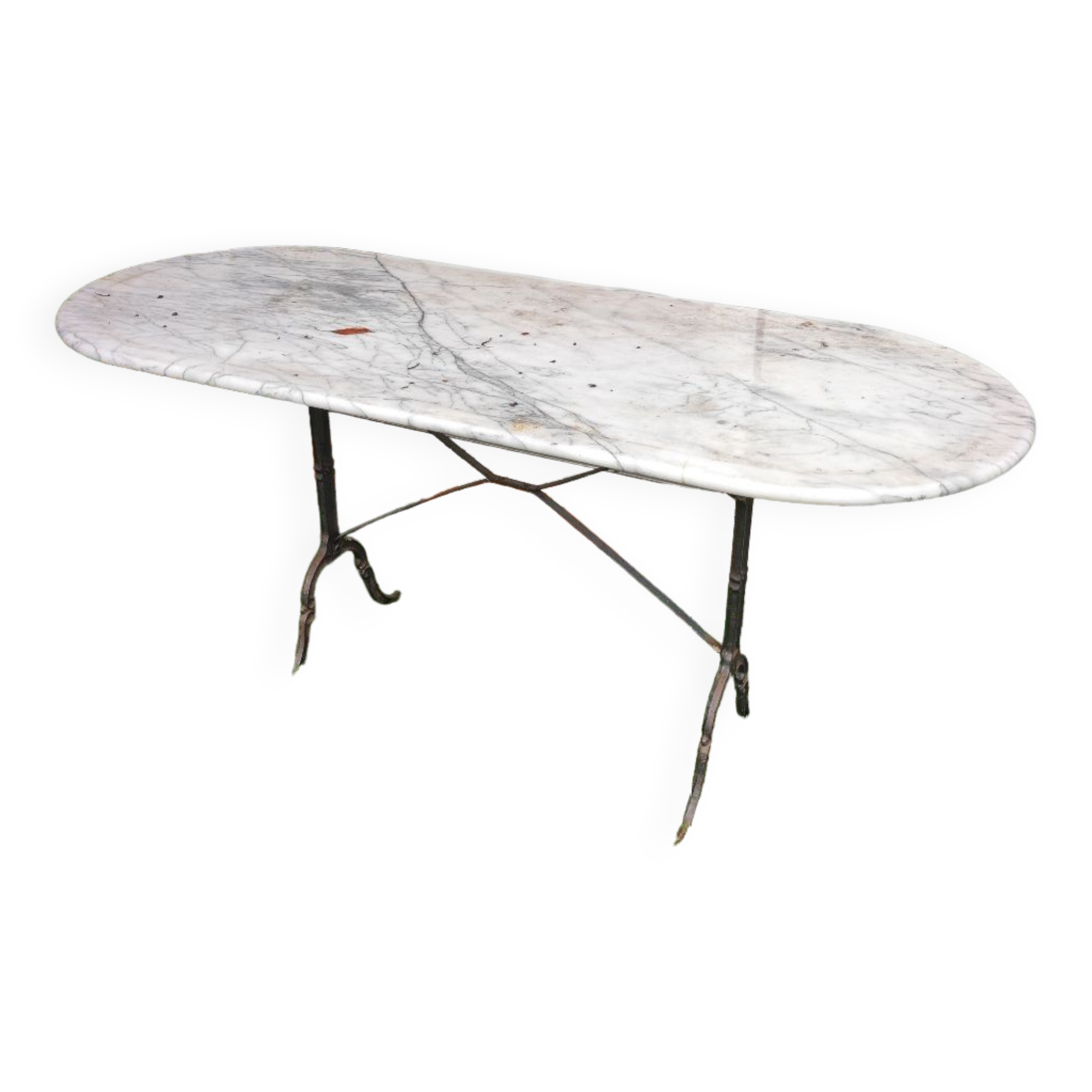 Large marble and wrought iron bistro table