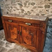 Buffet art déco français en noyer avec plateau en marbre (années 1930)