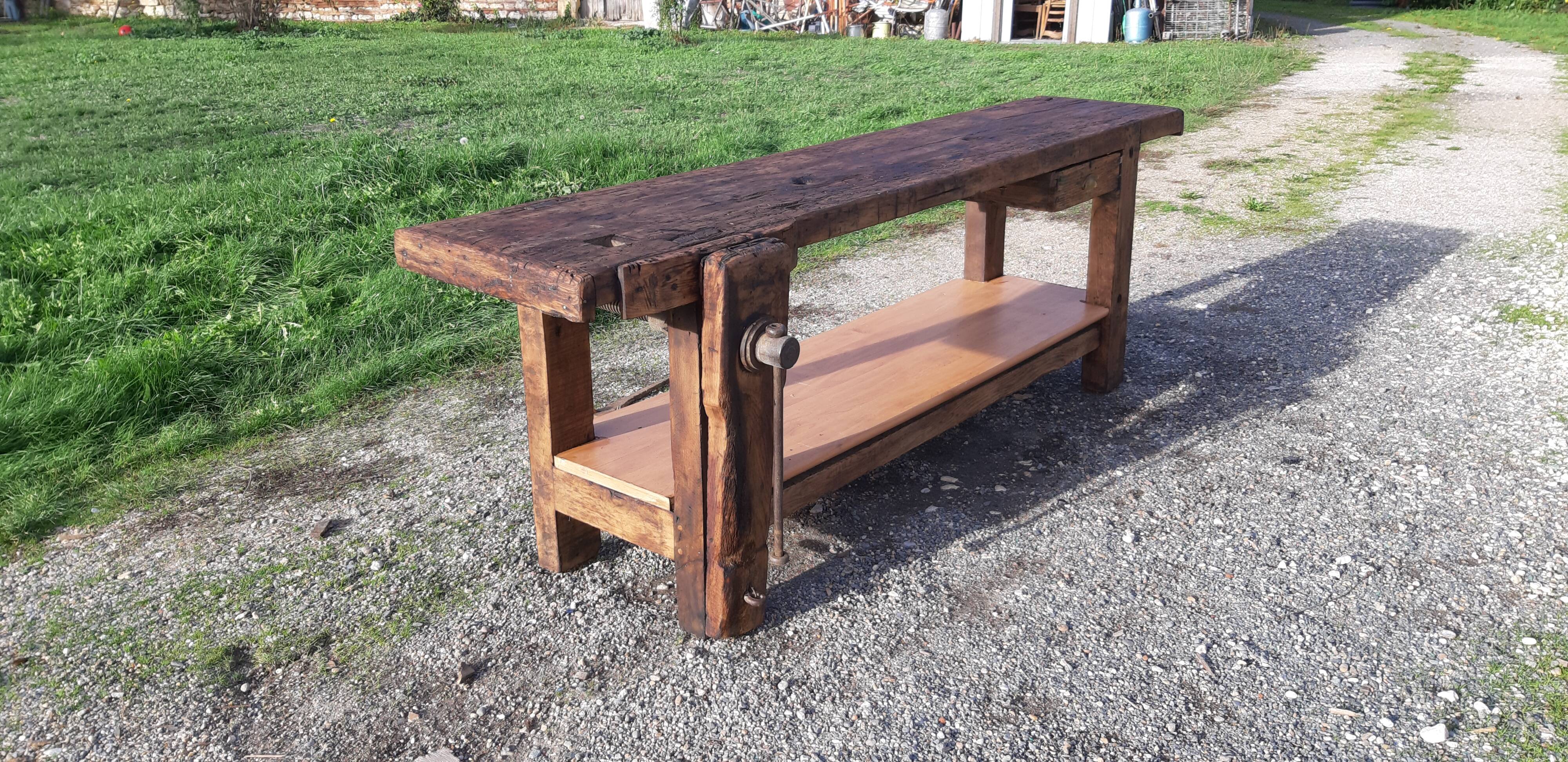 Old Wood Workbench, 1 Drawer and Shelf