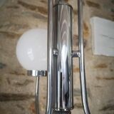 Old 3-light globe opaline stainless steel pendant/chandelier 1960/1970 space age vintage