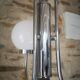 Old 3-light globe opaline stainless steel pendant/chandelier 1960/1970 space age vintage