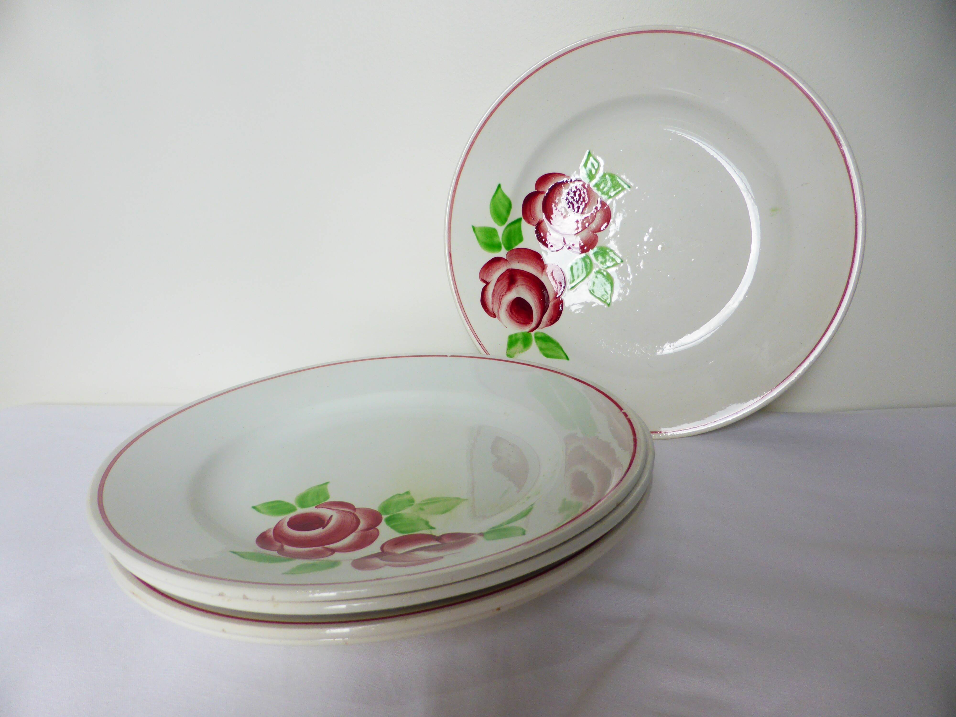 5 assiettes plates modèle Rose Mai