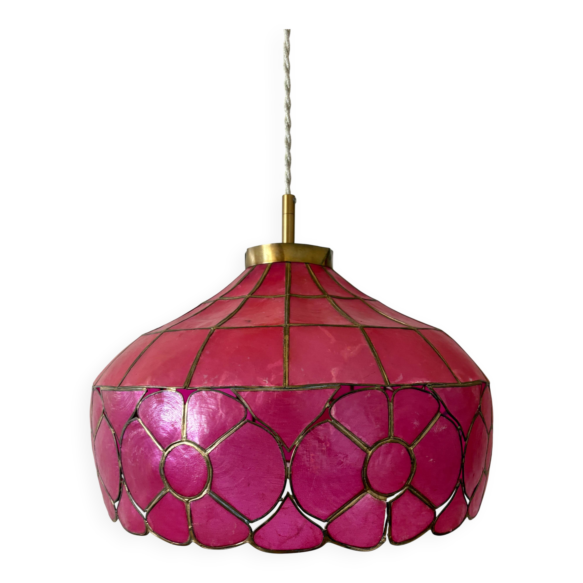 Suspension abat-jour vintage en nacre rose