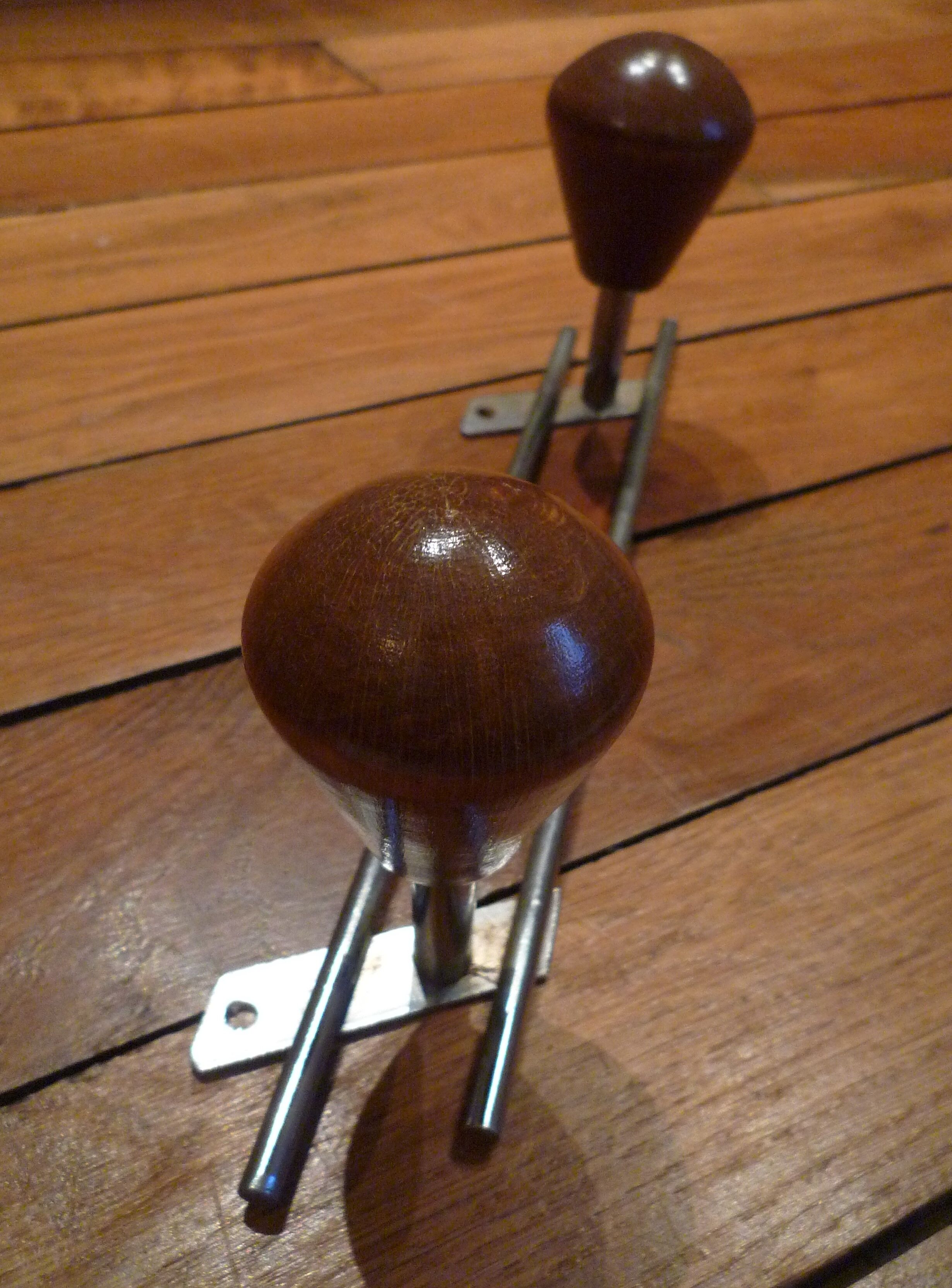 Double hook, chrome metal and wood, vintage 60s