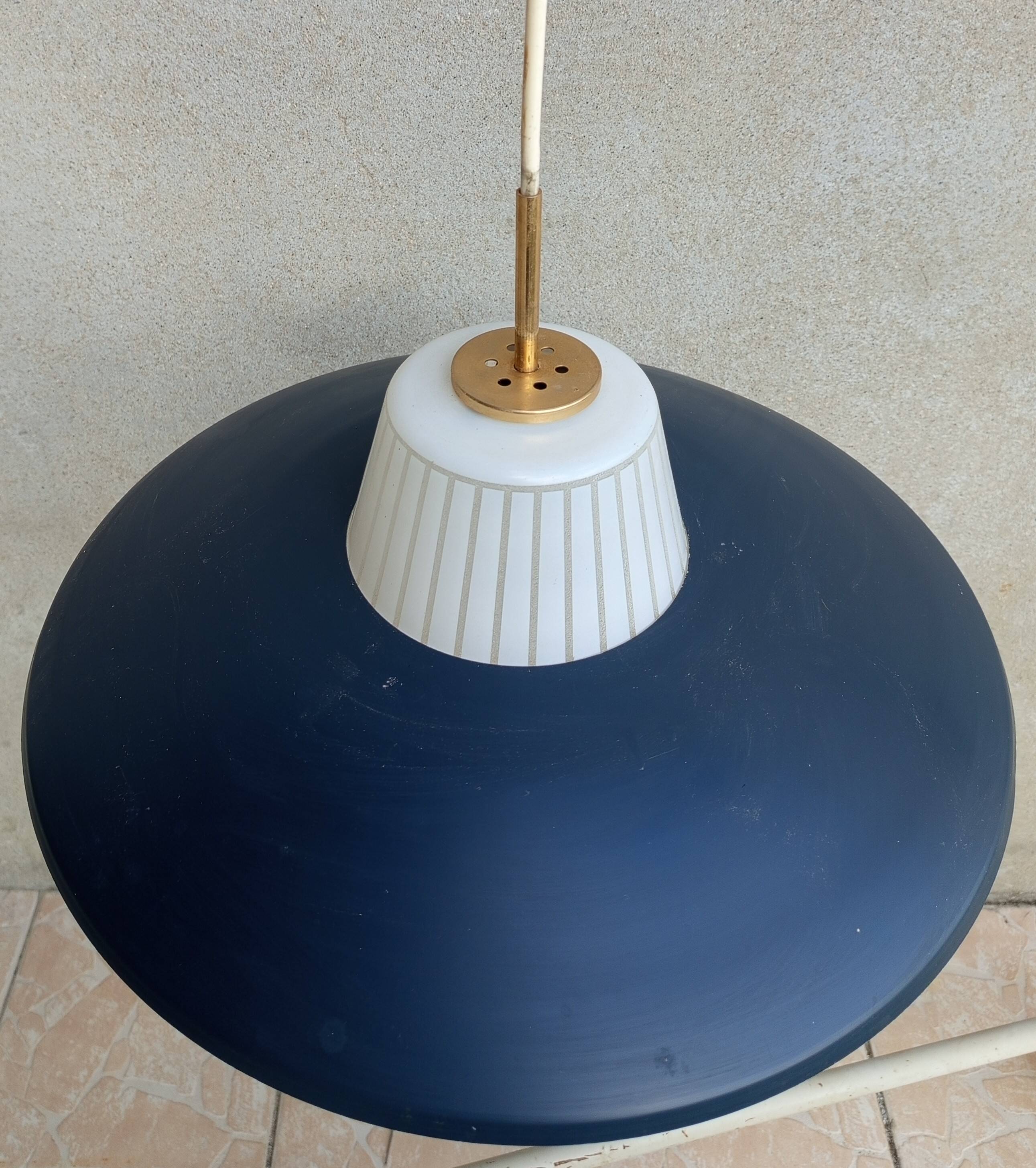 Vintage pendant light in dark gray and opaline metal