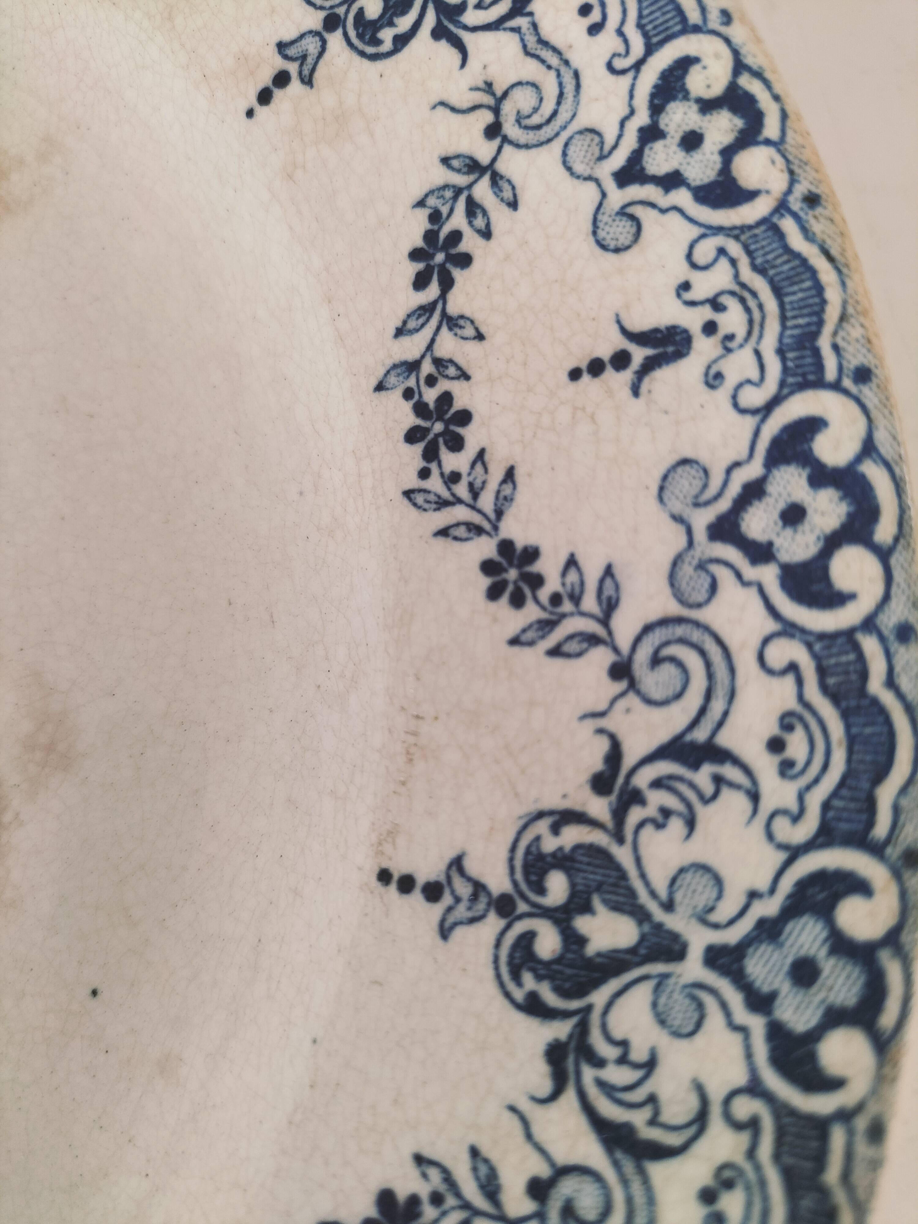 E. Bourgeois footed plate – Excelsior blue decoration, late 19th century