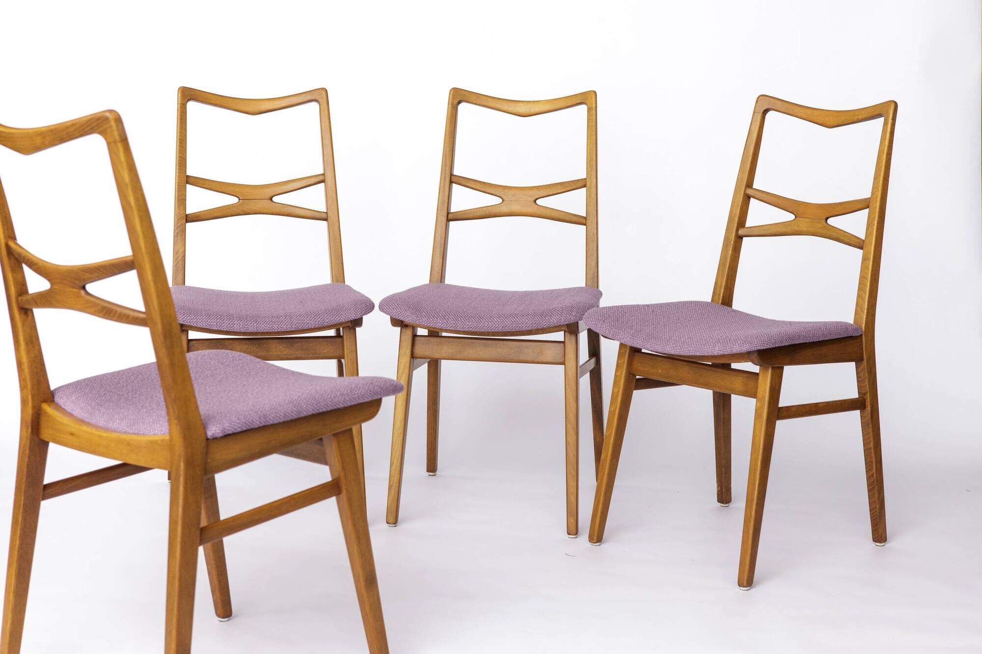 Lot de 4 chaises de salle à manger vintage, années 1960-1970, style allemand du milieu du siècle moderne, en hêtre