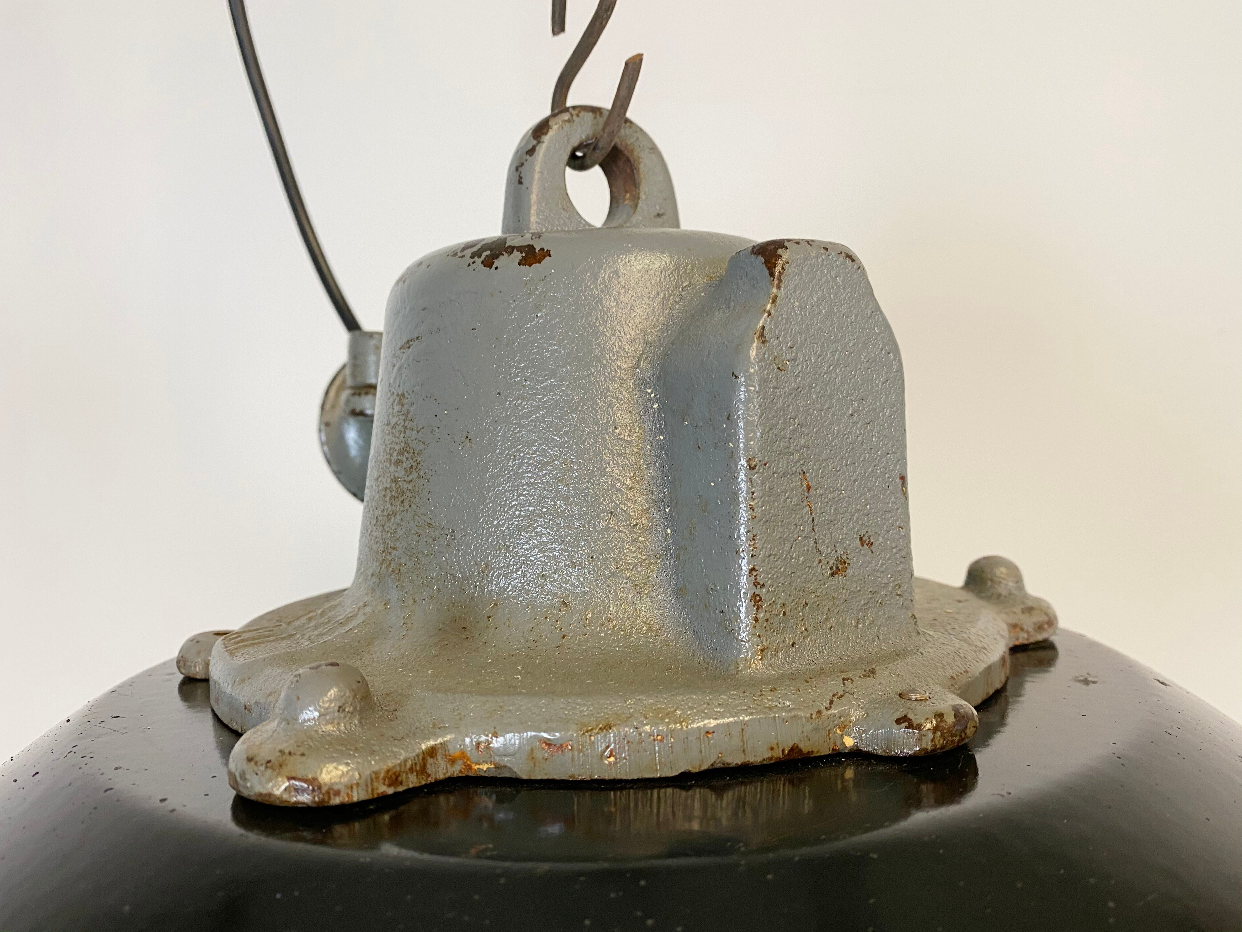 Black Enamel and Cast Iron Industrial Pendant Light, 1960s