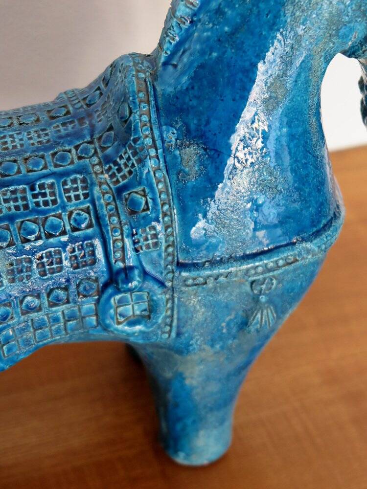 Blue Ceramic Horse Sculpture by Aldo Londi for Bitossi Fiorentino, 1960