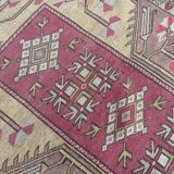 Turkish carpet handmade yellow background pink decoration, 127x91 cm