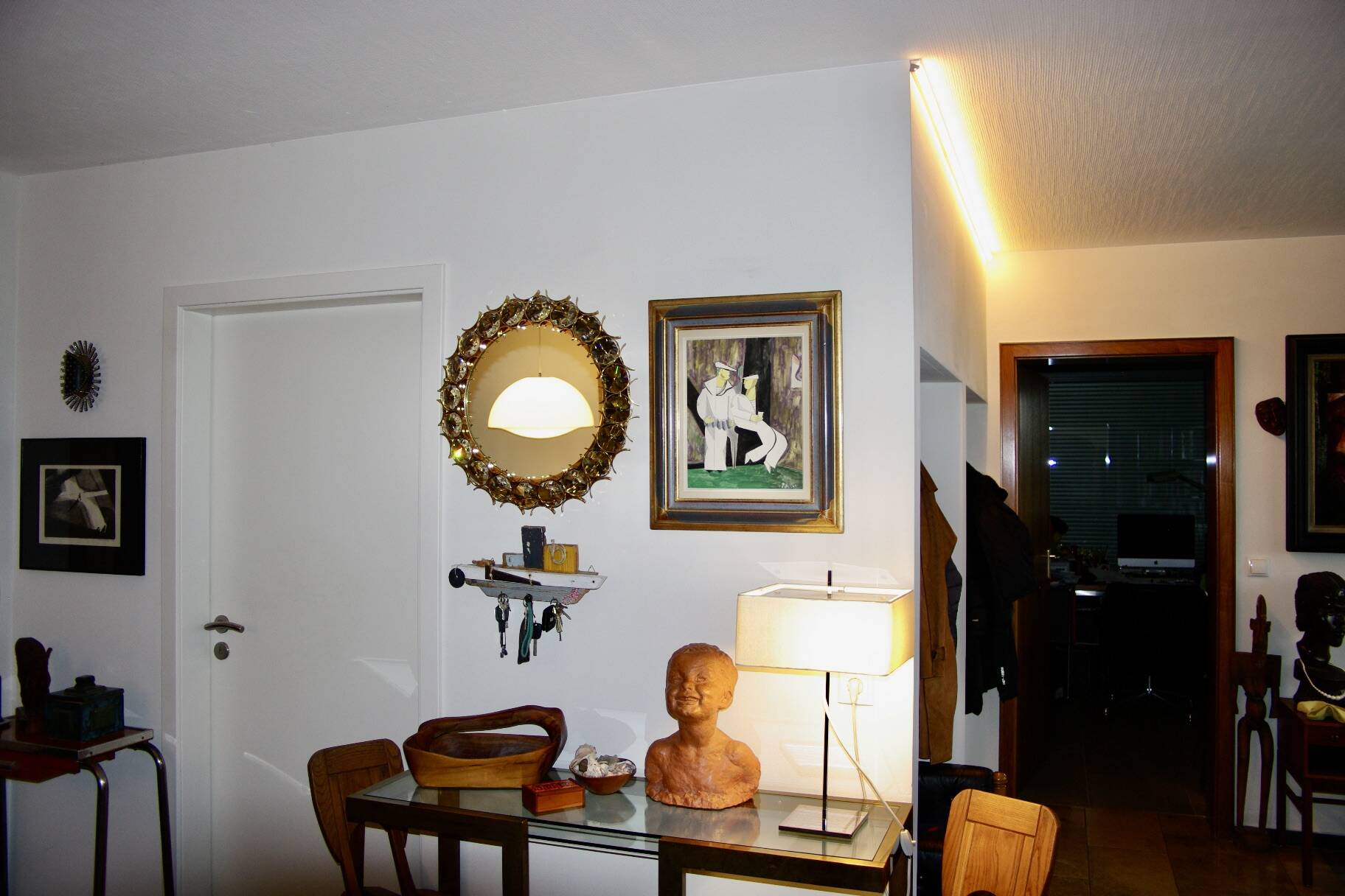 Vintage circular mirror in gold brass by christoph palma austria 1960