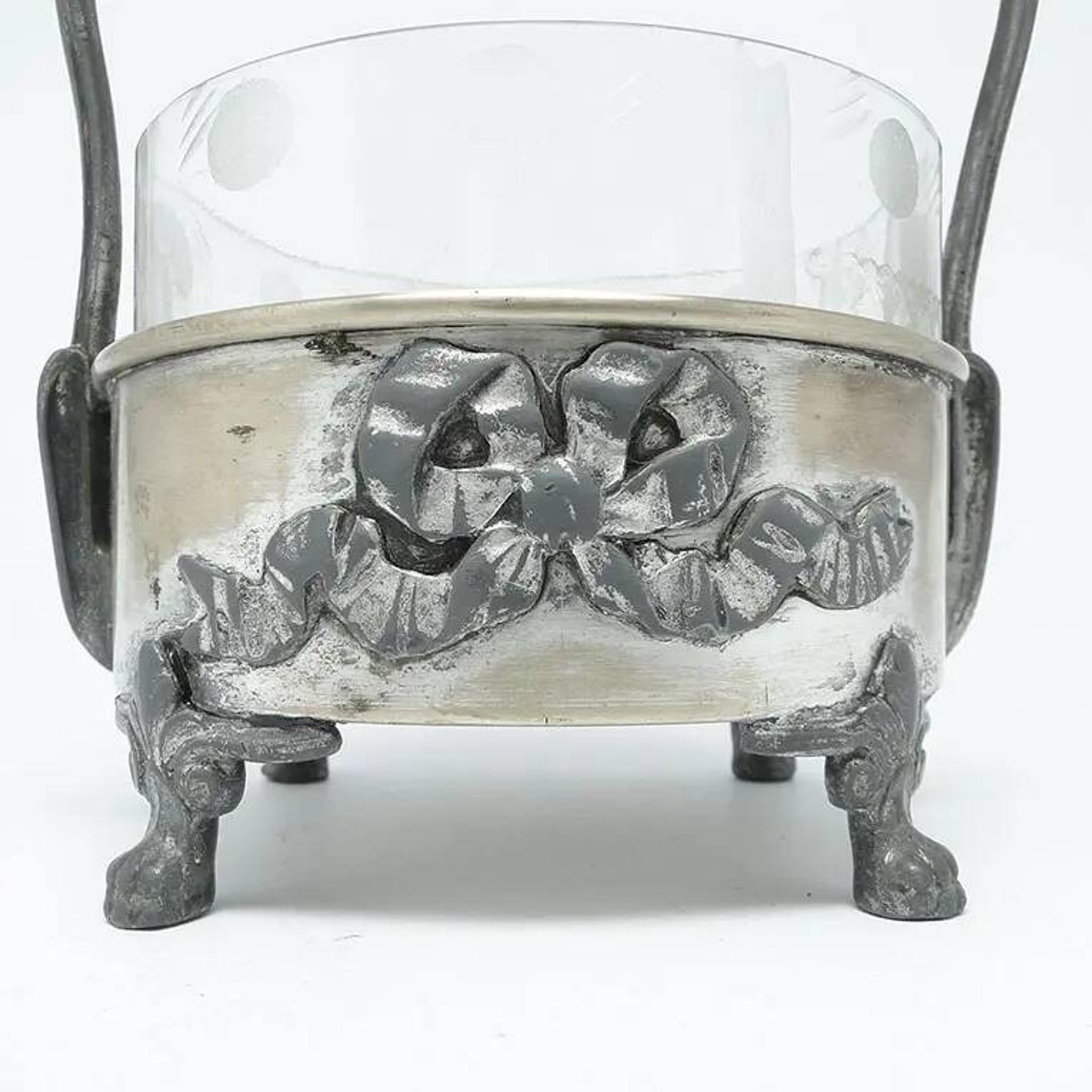 Art Nouveau sugar bowl, silver-plated brass, Poland, 1920s