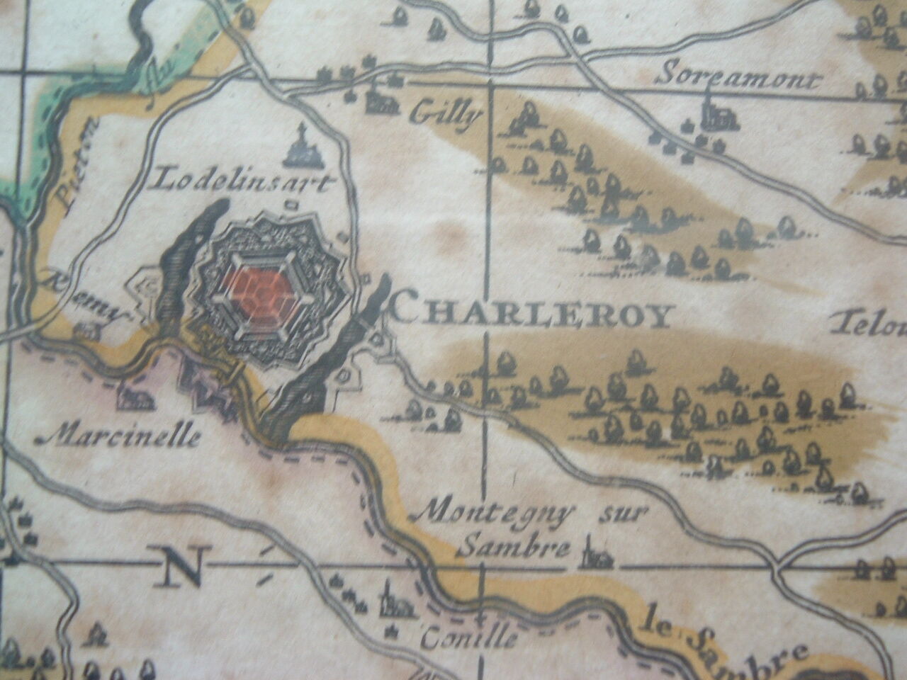 Old map xvii province of namur belgium by visscher, comitatus namurci, atlas minor, frame