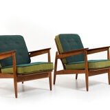 Early 1950s Danish Pair of Easychairs in Oak and Teak