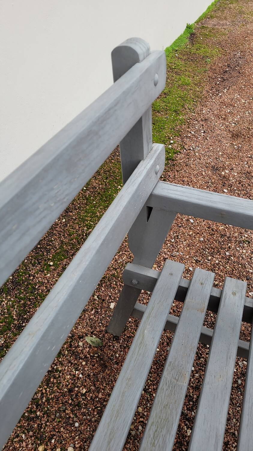Pair of old wooden park garden benches