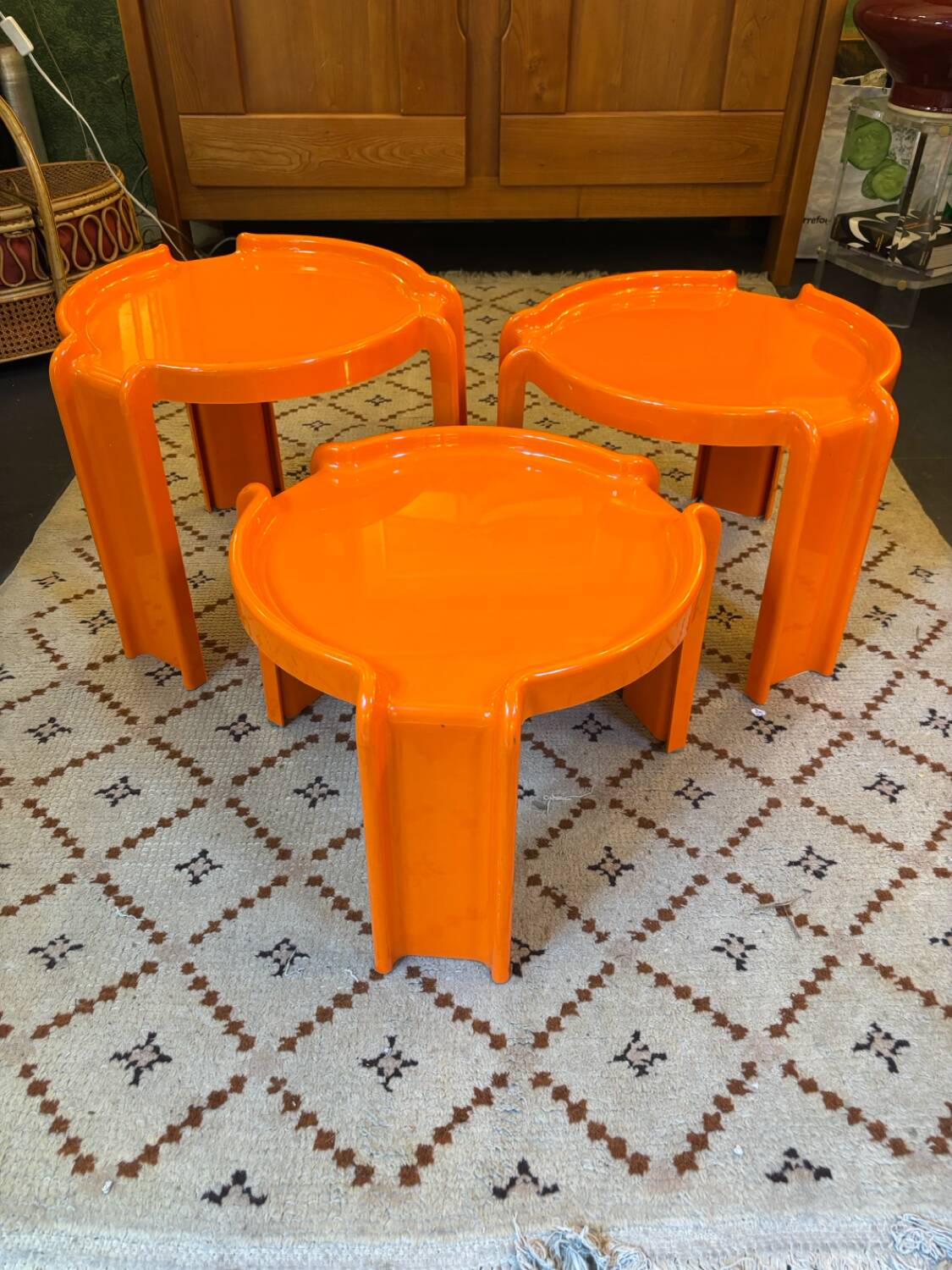 Set of 3 orange nesting tables from Kartell