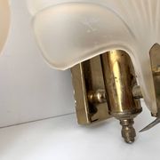 Pair of vintage shell glass wall lights, Art Deco style fixtures.
