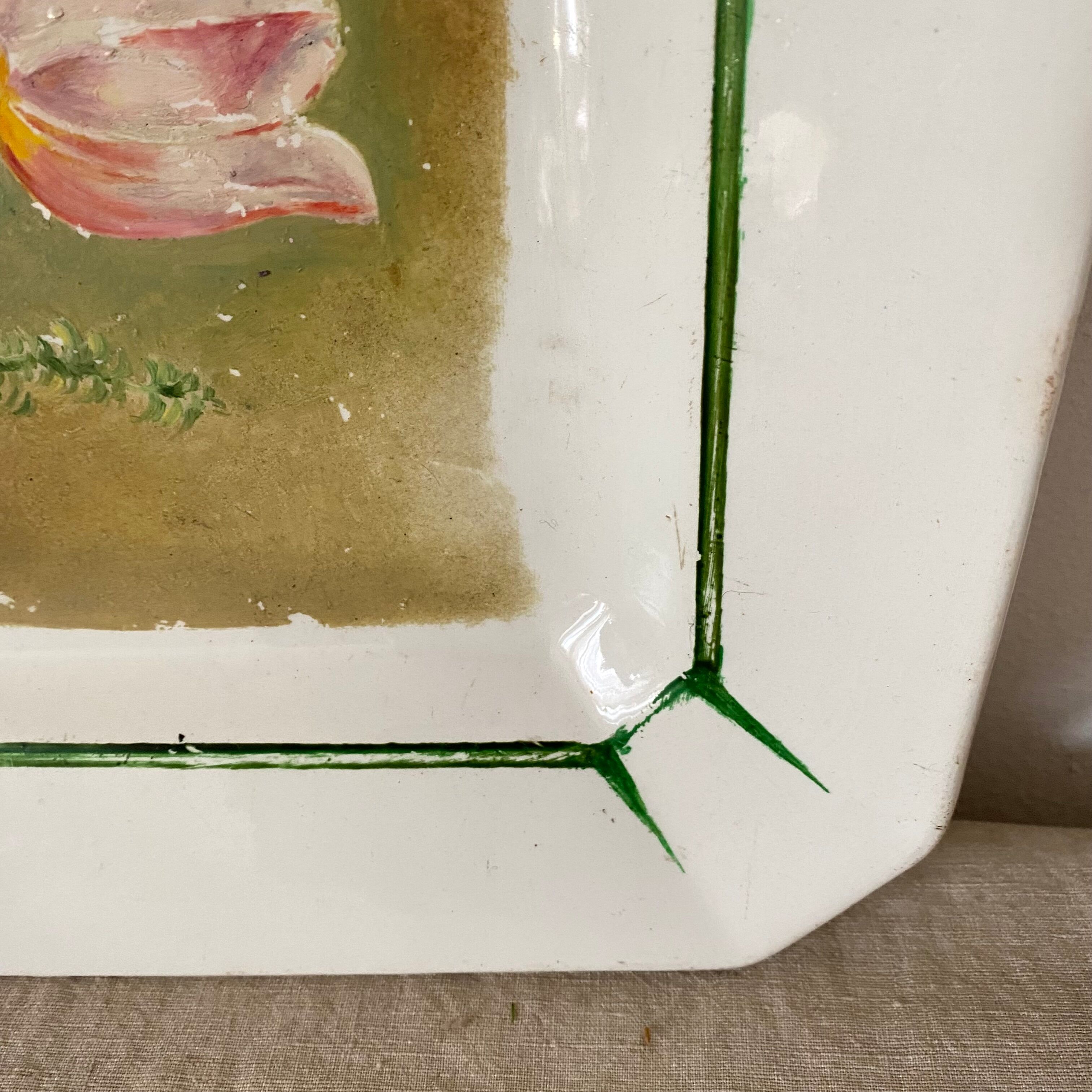 Antique decorative dish with painted flowers, signed