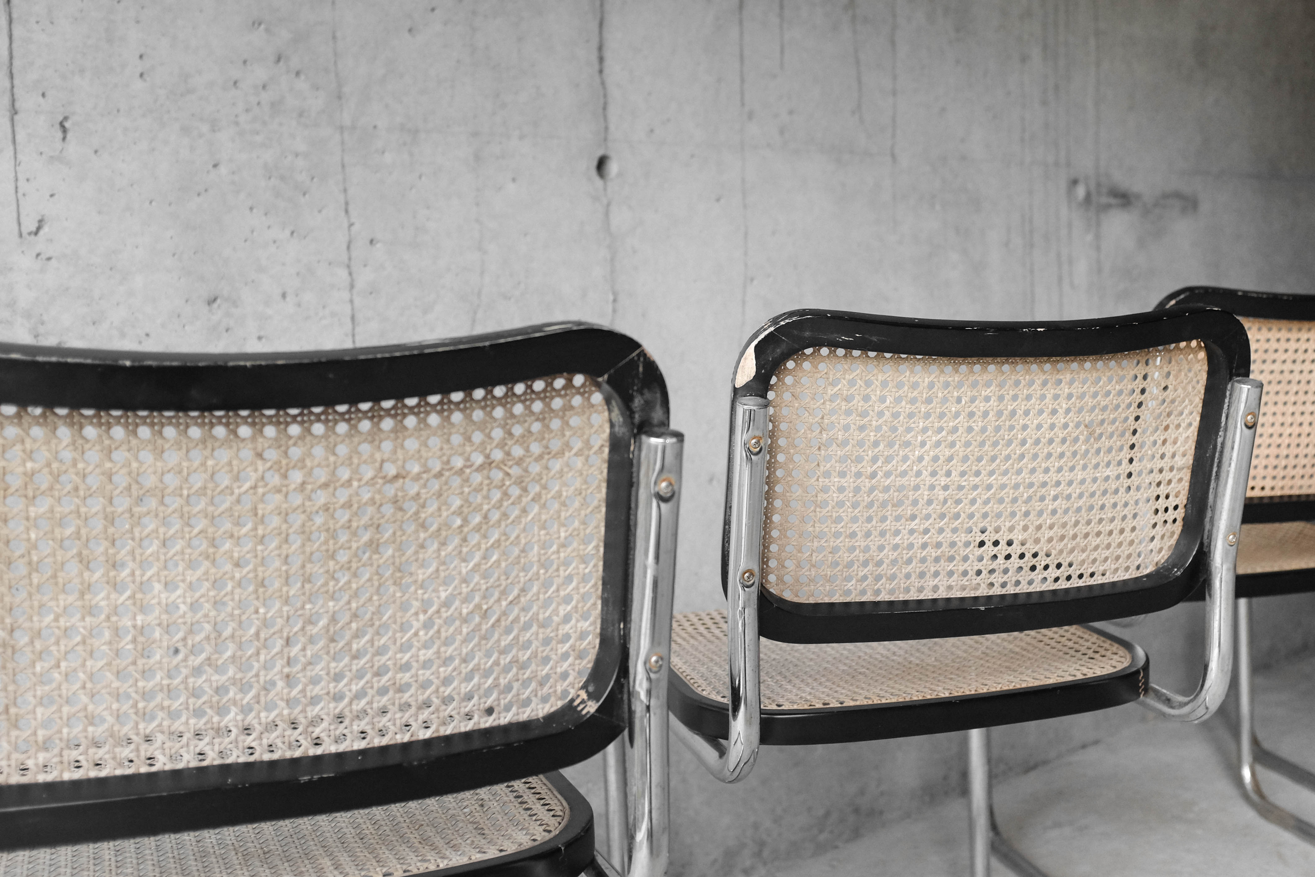 Set of 4 black cesca B32 chairs by Marcel Breuer