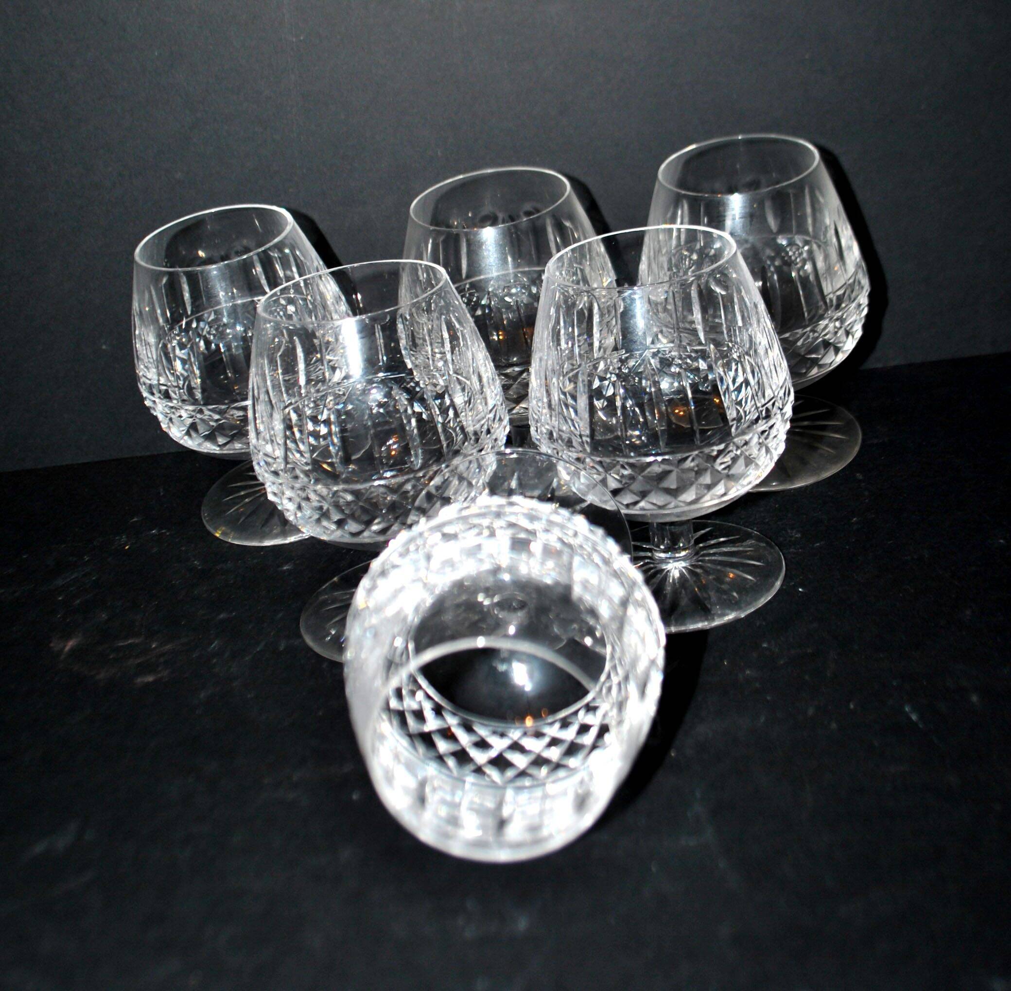 Lorraine crystal cut cognac glasses set of 6 in the style of Tommy Lemberg.