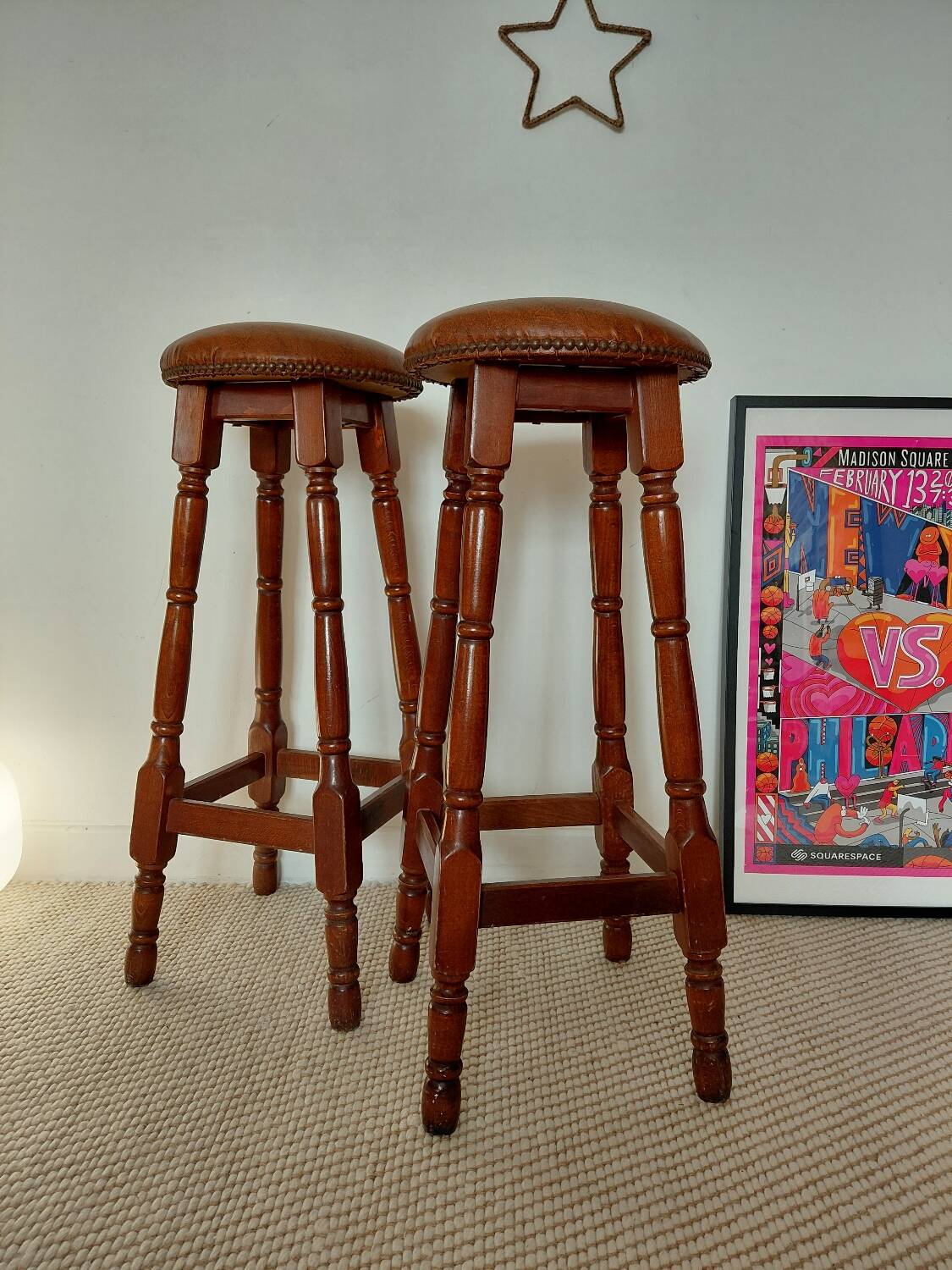 Paire tabourets bar vintage style pub anglais-75 cm