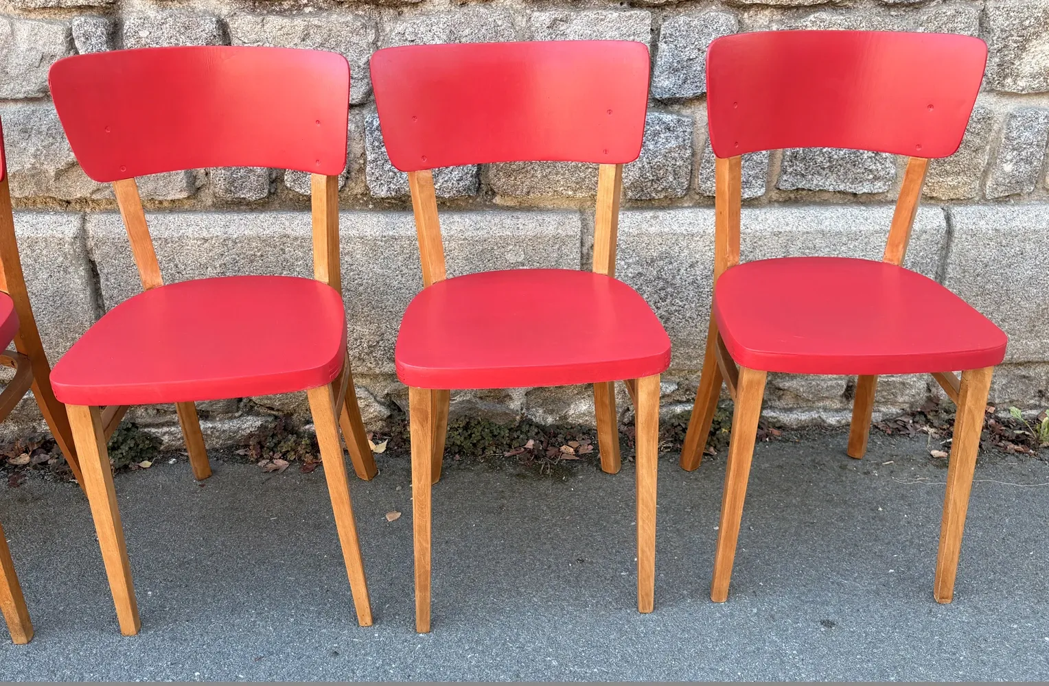 Set of 6 relooked Thonet chairs — vitamin red retro vintage style