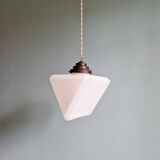 Art Deco pendant light in white opaline, triangular prism, 1920s-30s