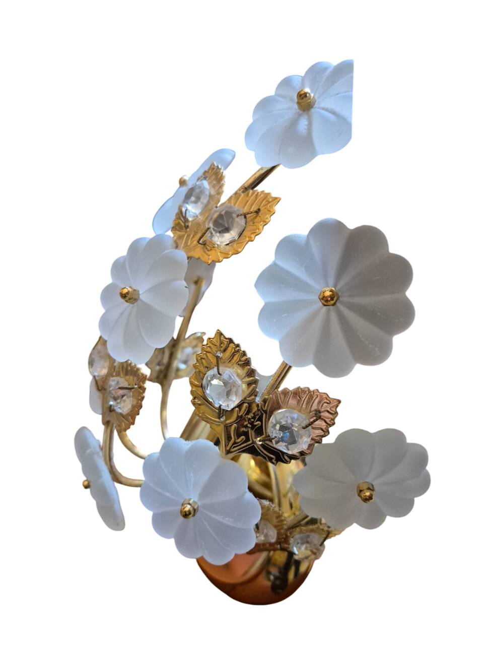 Pair of Banci Florence gold metal and crystal flower wall sconces