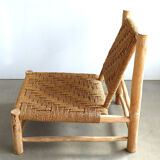 Low lounge chair in sisal rope and ash wood