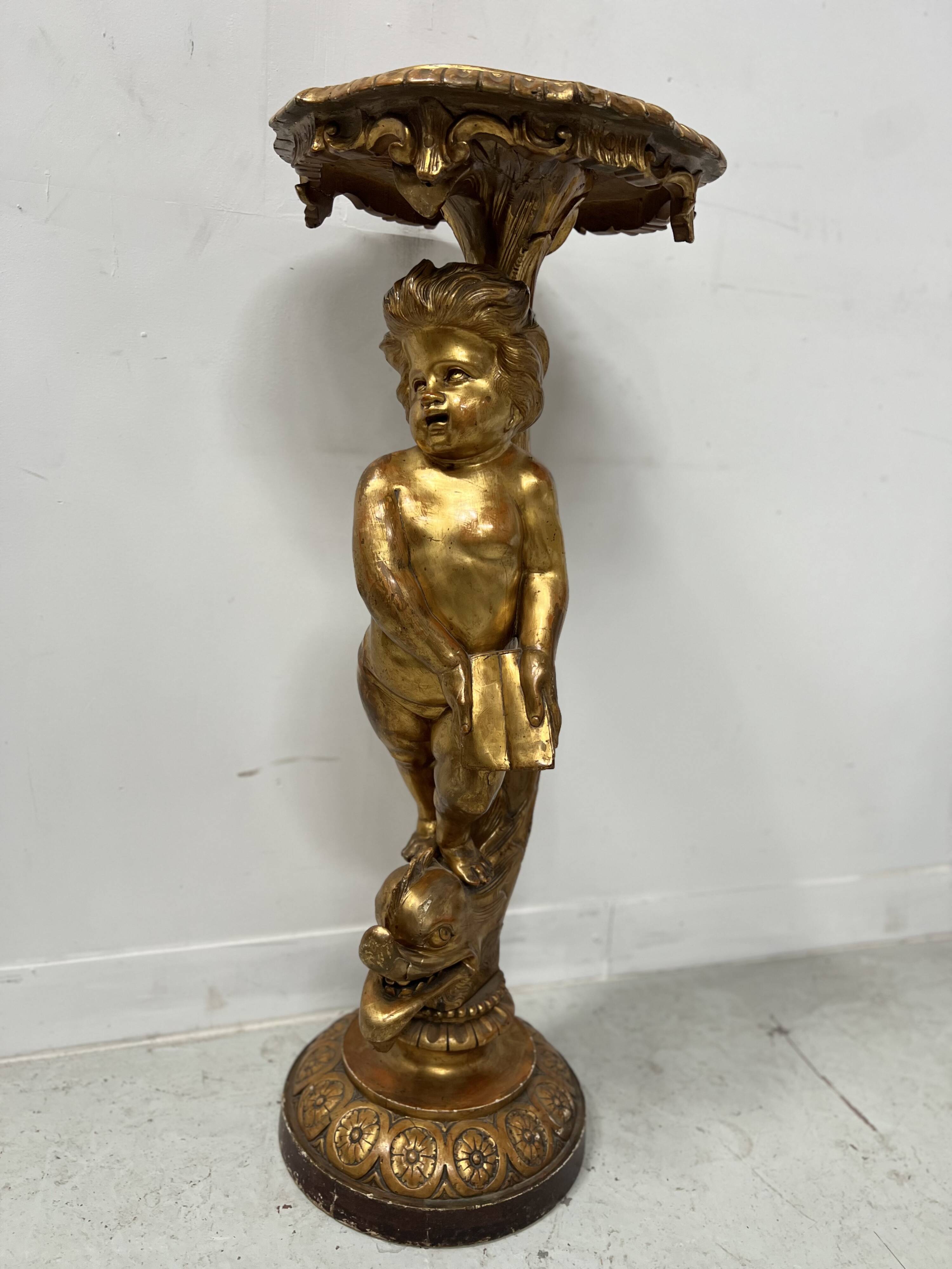 19th century gilded carved wooden presentation column