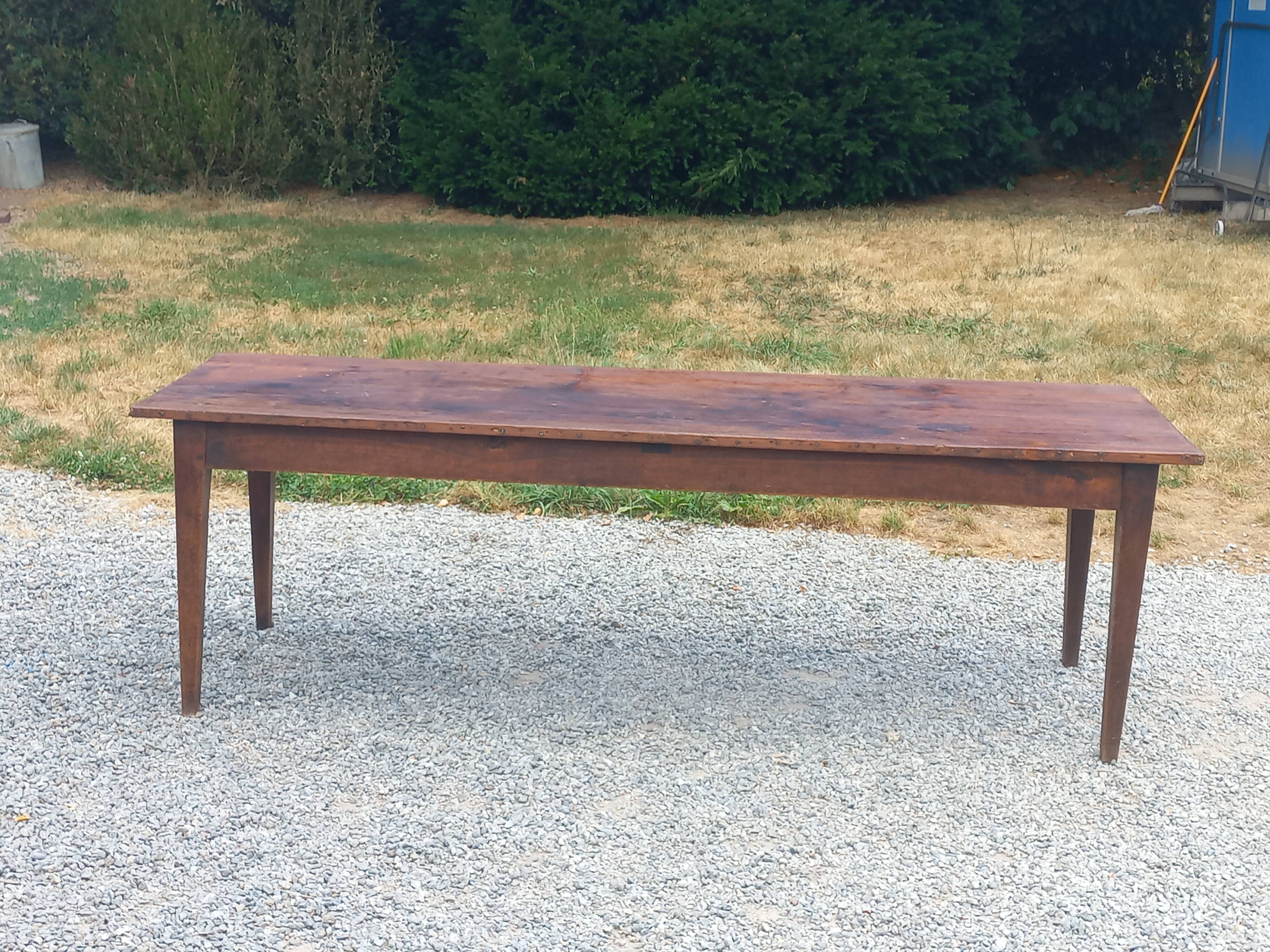 19th century farmhouse table with spindle legs, 225cm