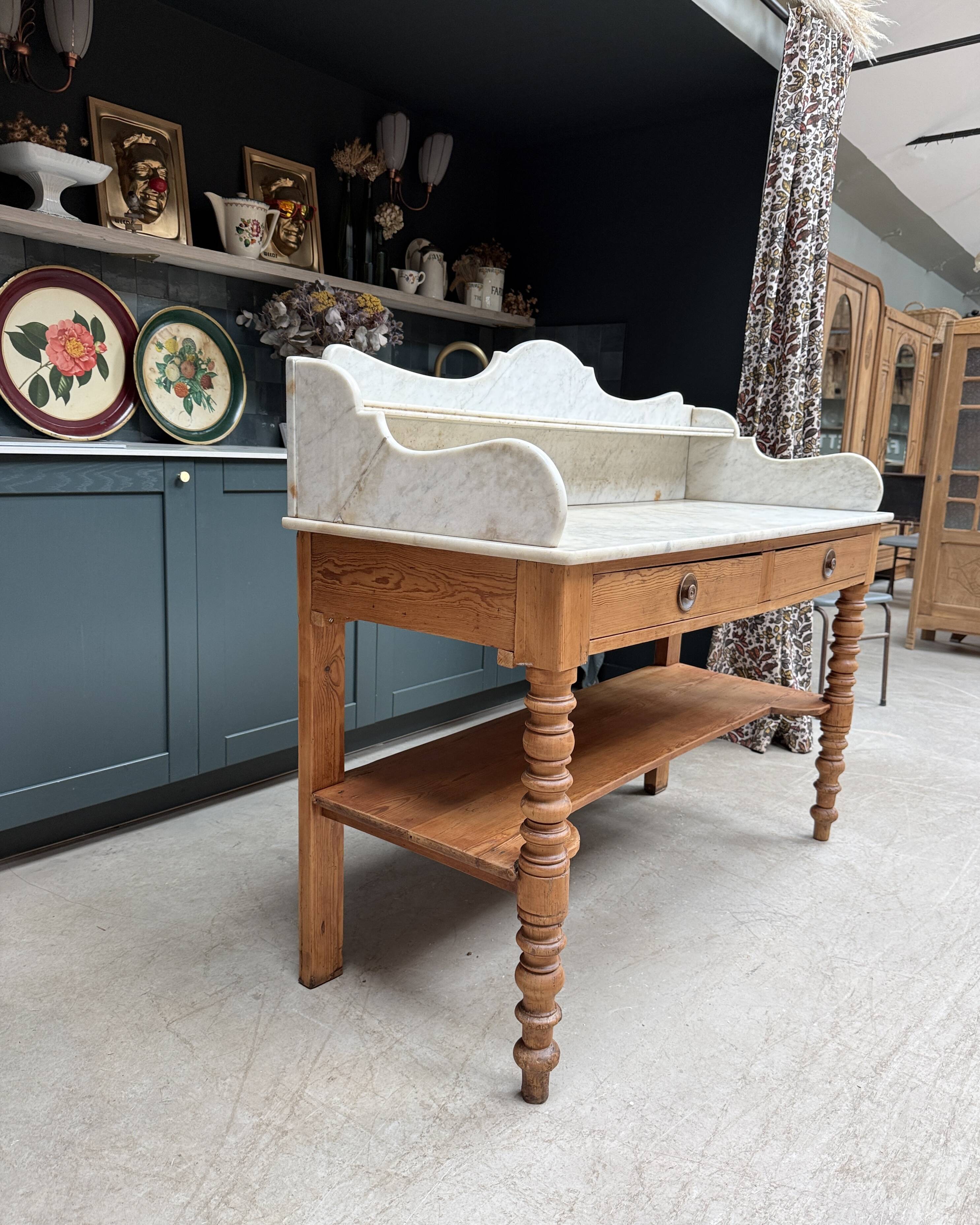 Antique pine and marble toilet furniture (renovated)